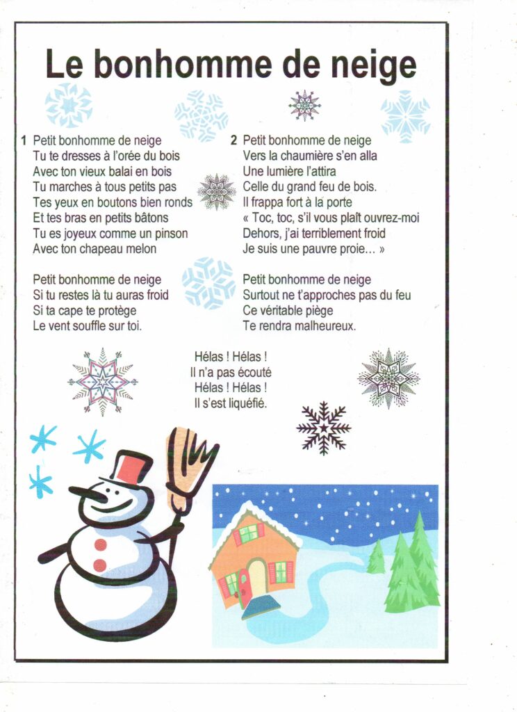 Chanson "Le bonhomme de neige" - Texte pour les enfants